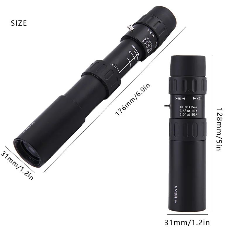 Mini 10-30x25 Zoom Optical Monocular Telescope for Outdoor Camping Travel - Black