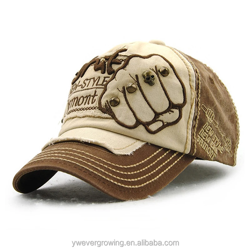 Wholesale custom embroidered 6 panel baseball hat 100% cotton distressed baseball cap for sale