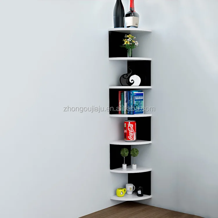Modern Living Room Mdf Wood round Corner Zig Zag Wall Corner Shelf Design for sale