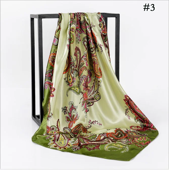 Hot selling cashew hijab spring summer elegant classic printing cashew large square silk scarf  90*90 cm