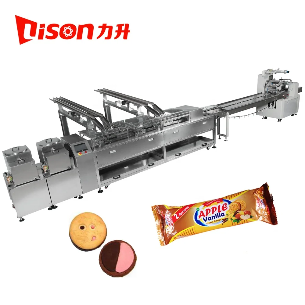 
Small double flavor biscuit sandwich machine with biscuit packaging machine 