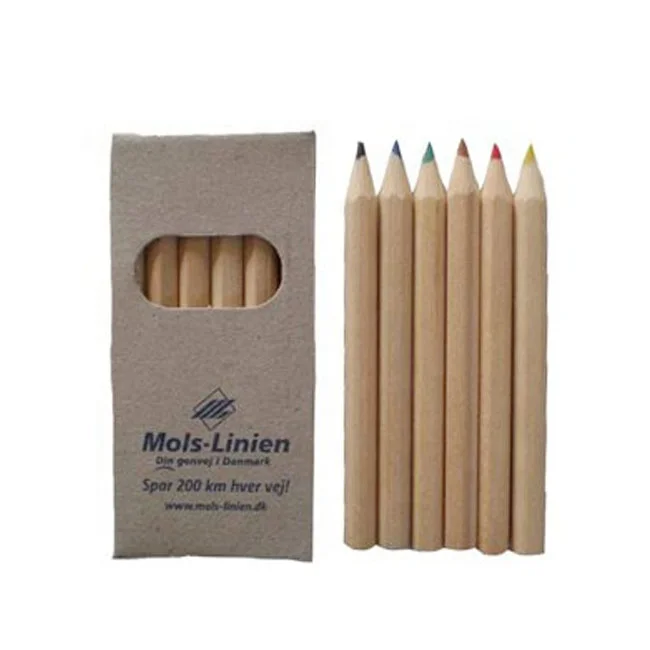 6 Pack Natural Wood Kids  Mini Coloring Pencil