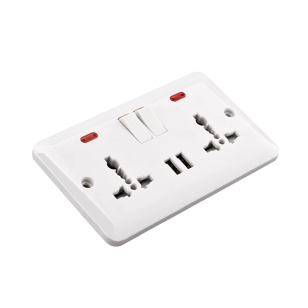 Universal 13A electric double USB port wall switch socket