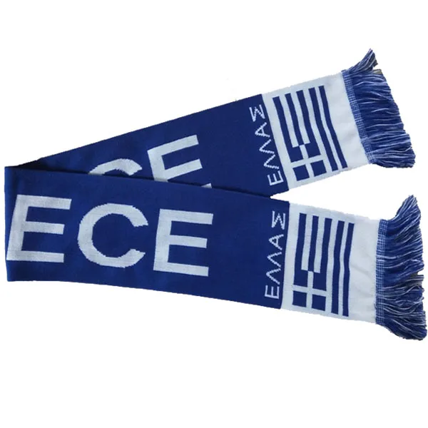 Cheap National Team Jacquard Acrylic Knitting Scarf Custom Greece Football Fans Soccer Scarf