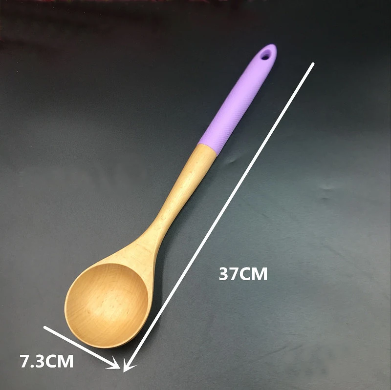 Wholesale simple style 6 pieces silicone handle beech wood kitchen utensils set