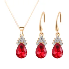 1 SET 5 Colors Top Fashion Class Women Girls Lady Heart Crystal Amethyst Pendant Necklace earrings Set NEW Jewelry