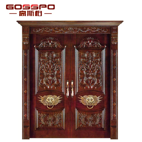 
GSP1-005 Teak Wood Main Door Designs Indian Main Door Designs Double Front Door 