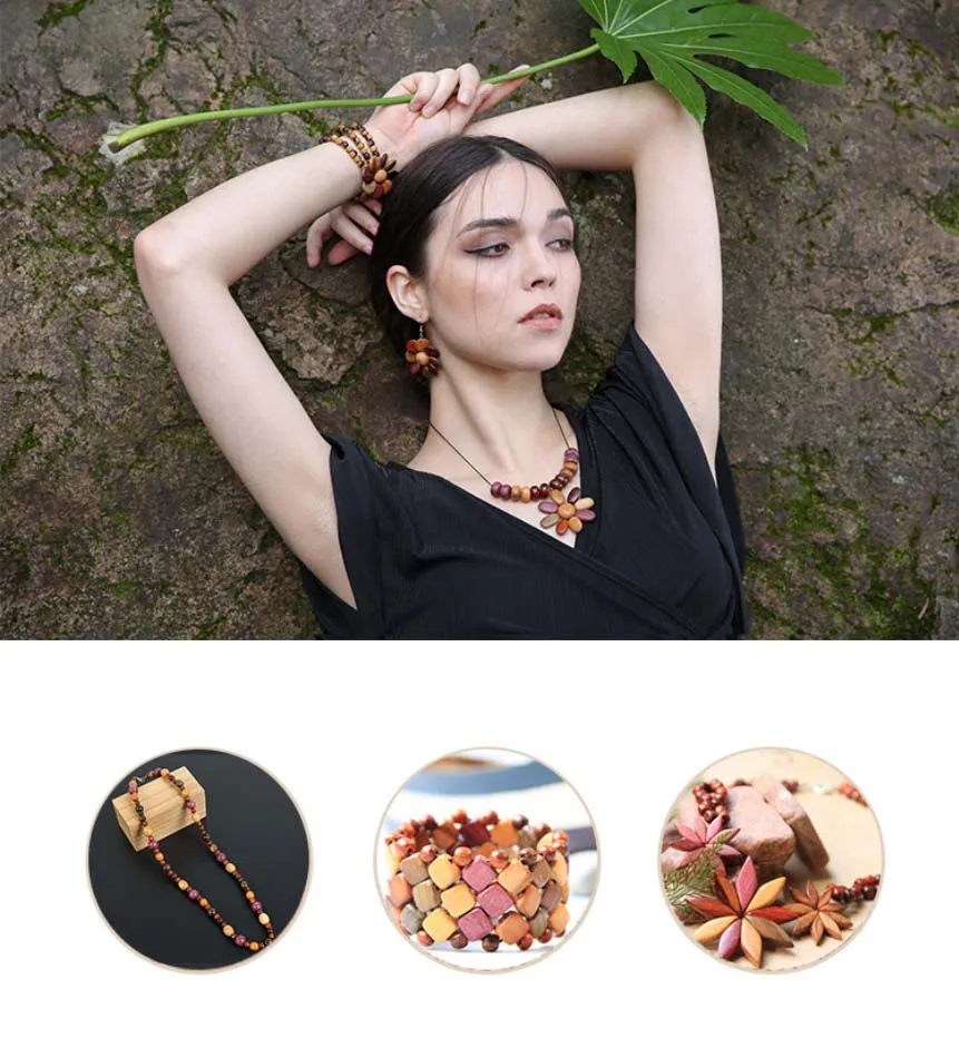 Necklace Jewelry Making Natural Flat Square Premium Wood Beads With Hole