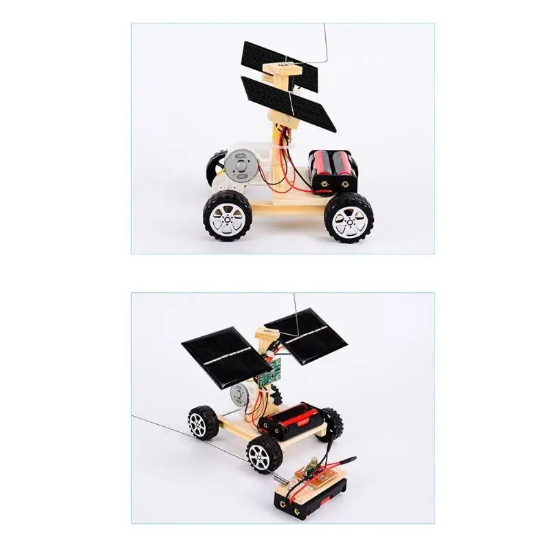 Assembly RC Toys DIY Mini Wooden Car Wireless Remote Control Vehicle Model DIY Solar Car Kids Toy Science Educational Toy
