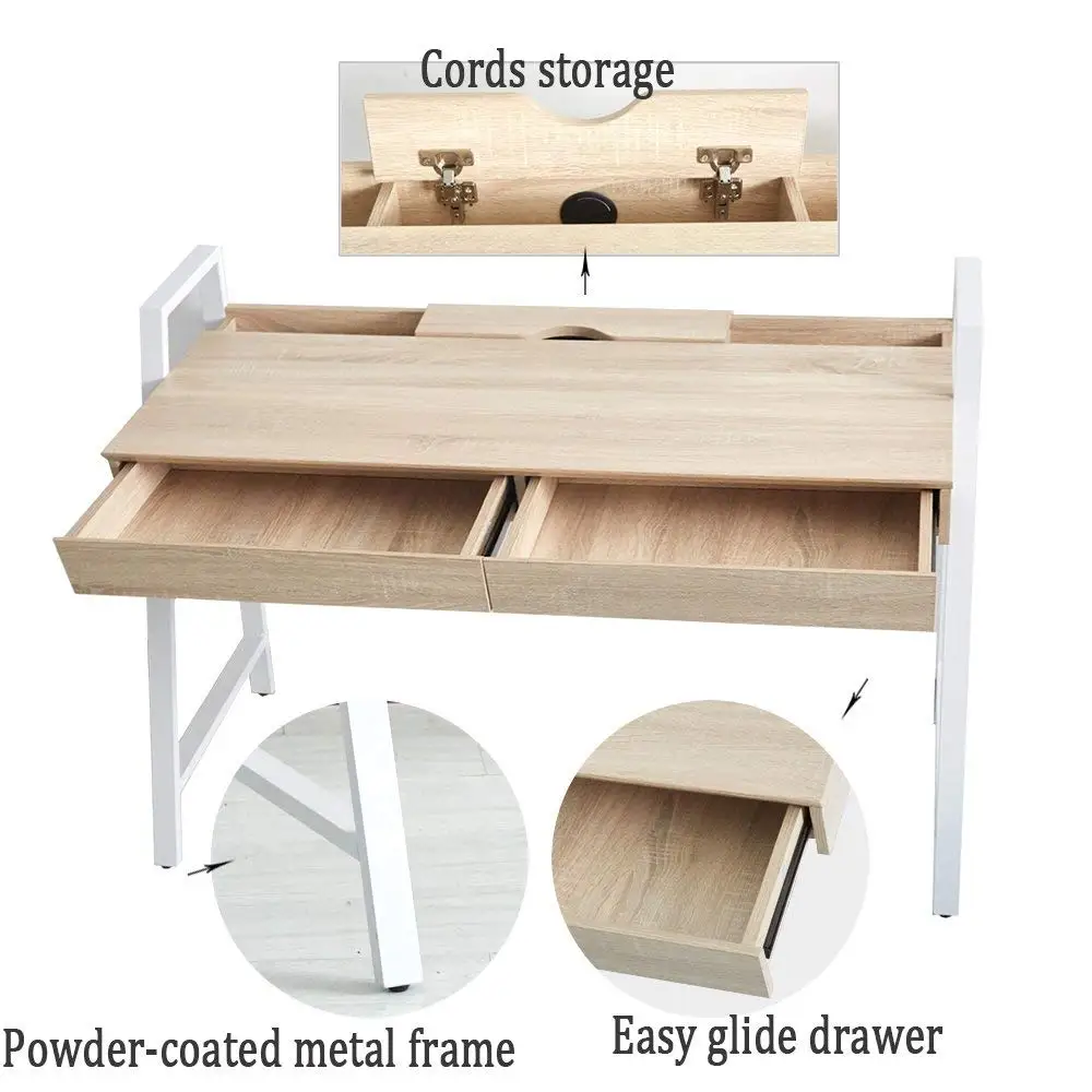 
Modern 0ffice Reception Computer Desk With Drawers Workstation PC Laptop Table Oak And White 