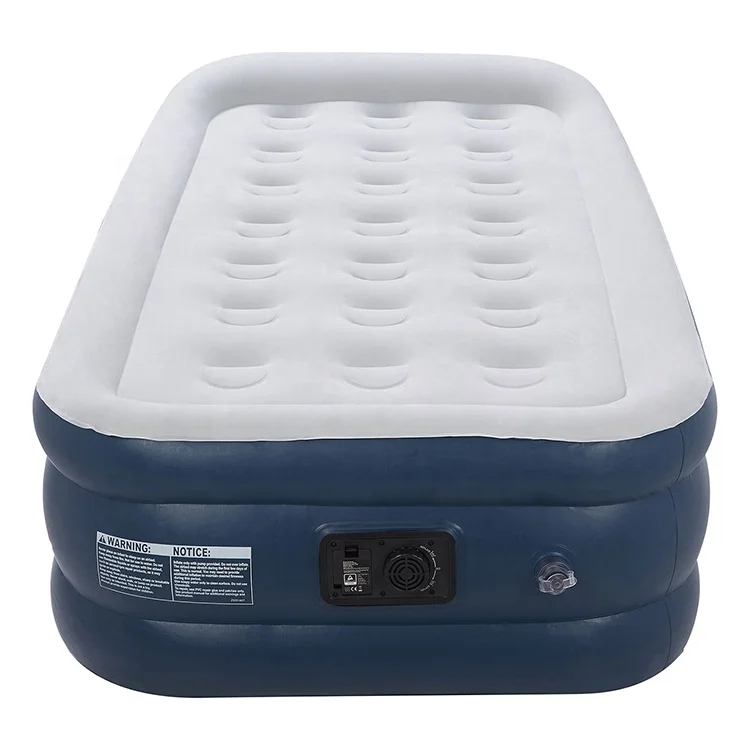 Inflatable Raised Pillow Flocked Single Double Premium Air Bed Mat With Built-In Electric Pump