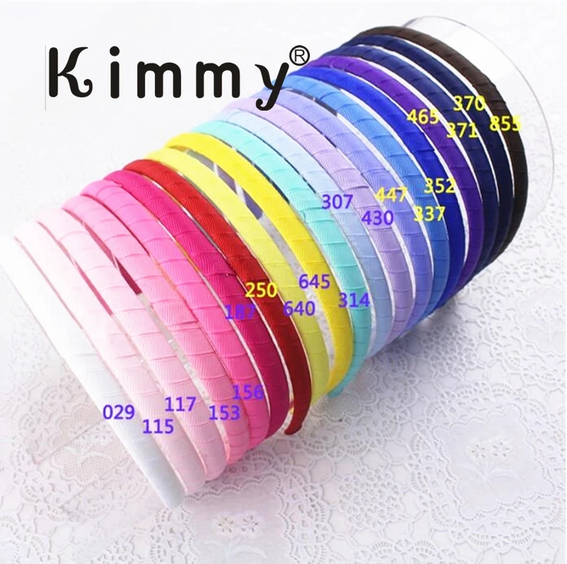 1cm Plain grosgrain ribbon wrapped Plastic hairband Fabric Covered Alice Bands  mix color