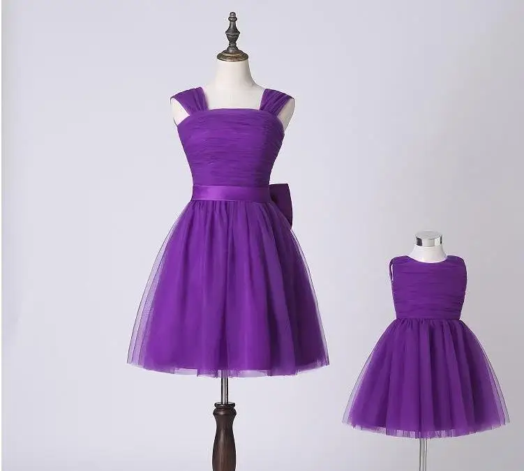 
Elegant purple tulle mom and daughter matching party dresses, new model family clothing latest design 