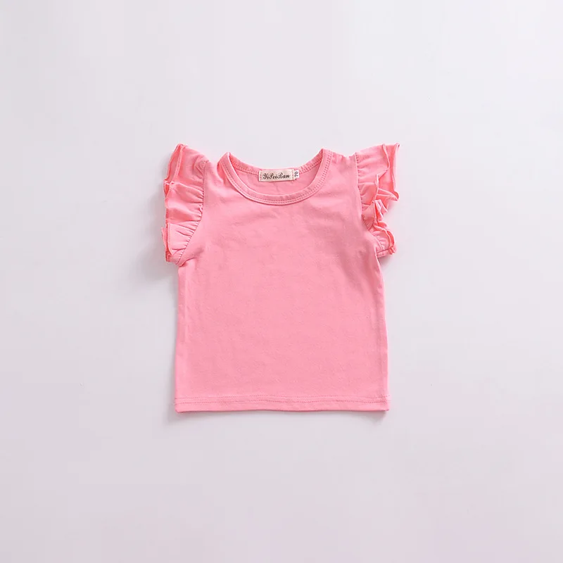 1-6 Years Girls Shirts Flutter Short Sleeve Solid O-neck Baby Girl Clothes Summer MH872