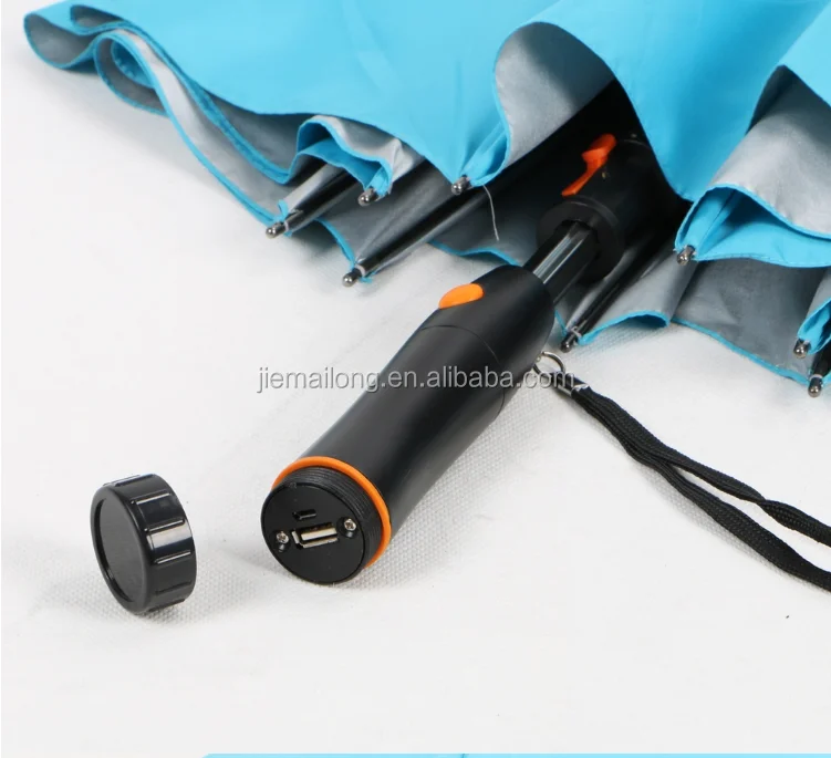 solar energy fan umbrella installed with an electric fan can shade a person from the sun or rain