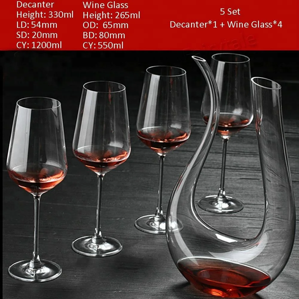 
Luxury Gift Box Set 1 Piece Wine Decanter 4 Piece Glass Goblets Crystal Red Wine Glassware Set of 5 