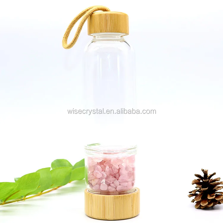 Best selling products healing crystal water bottle with Bamboo Lid