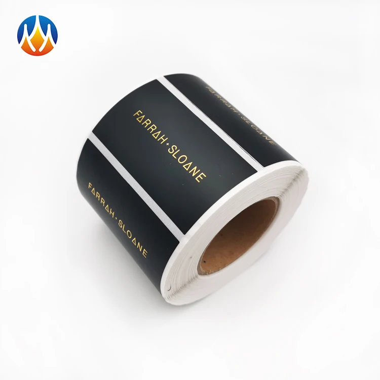 wholesale China custom logo black background adhesive labels design printing gold foild stickers