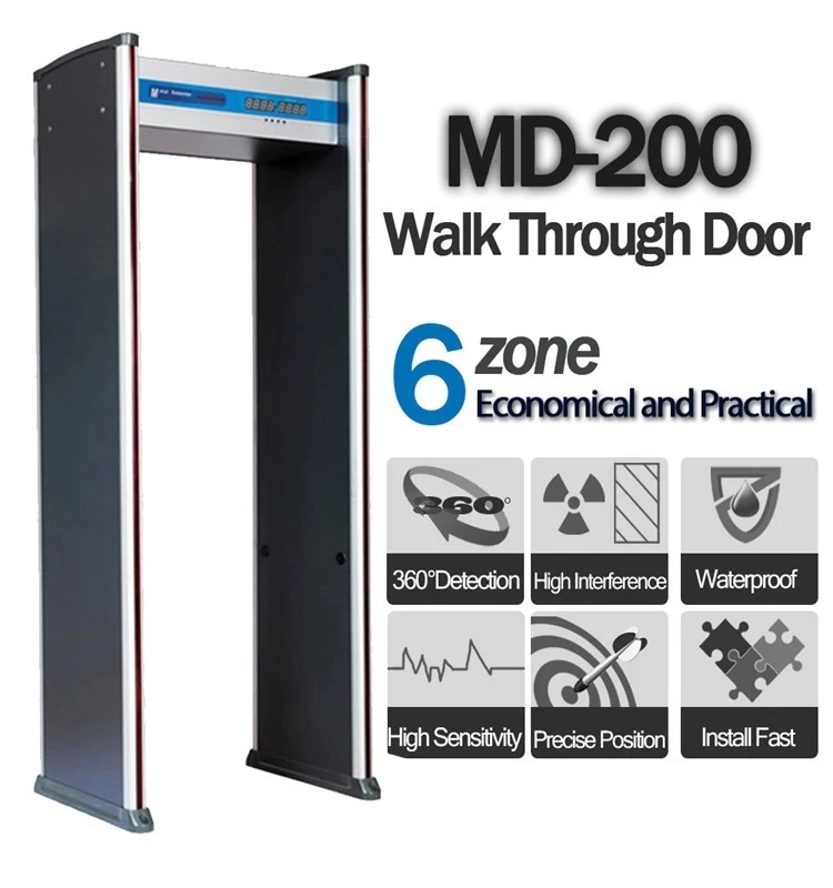 security door metal detector walk through Gun Detector with 6 zones MD-200