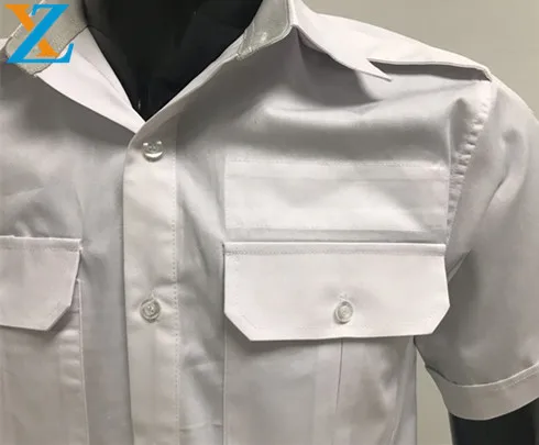
Customized epaulet pilot short sleeve 100% cotton fabric shirts with plain color 