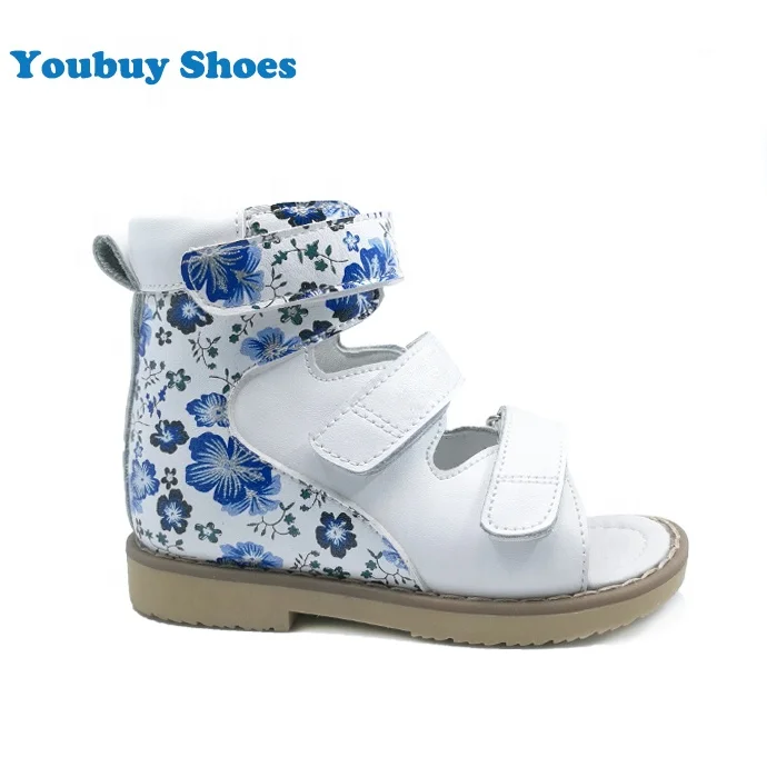 Toddler girls white patent leather orthopedic shoes kids ankle arch sandal shoes with solid back