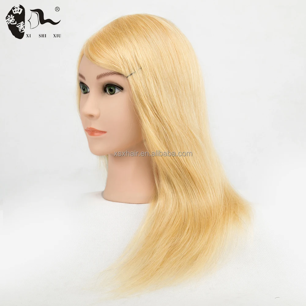Salon Long Hair Mannequin Training Head With Clamp,Hairdressing Dolls Real Human Hair Mannequin WIth Shoulders