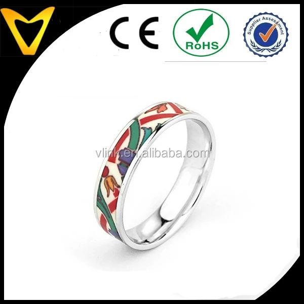 Real 925 Sterling Silver Rings For Women Colorful Pattern Enamel Flower Design Ring