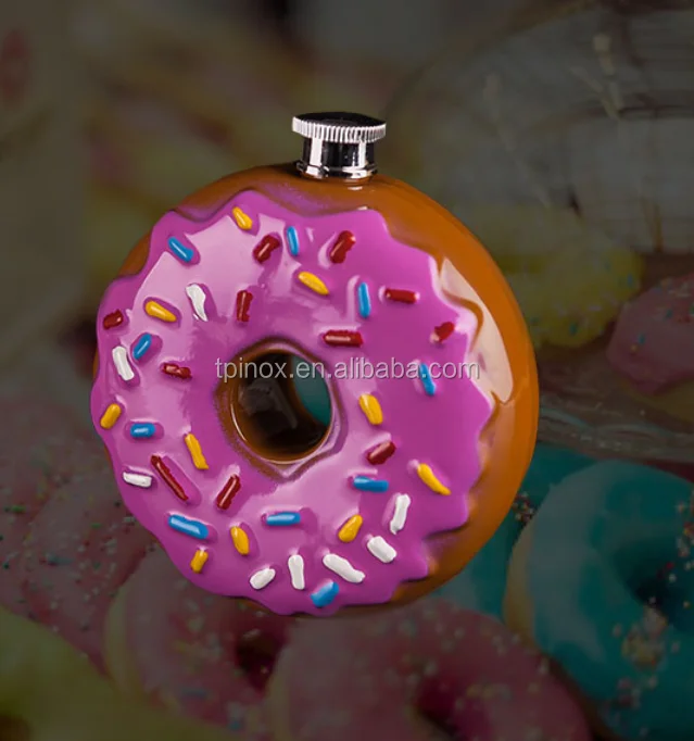 novel products portable stainless steel doughnut shape round hip flask