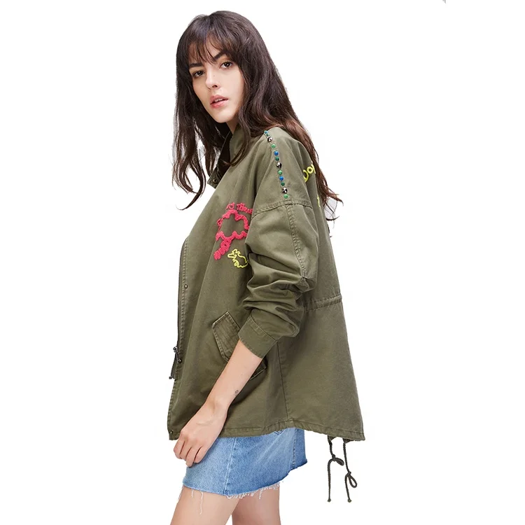 Women Spring and autumn style trench coat short style double-breasted casual dust coat with embroidery
