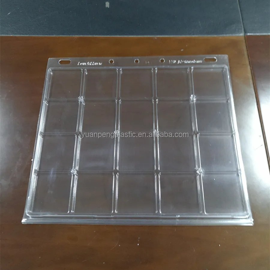 Vacuum formed PET blister clamshell packaging for coins Transparent waterproof clear PET plastic tray for coins with low cost
