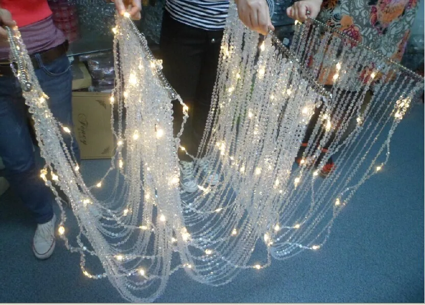 15 FEET LONG DIAMONDS CEILING DRAPE BEADED CURTAIN WAVE DESIGN WITH LED LIGHT