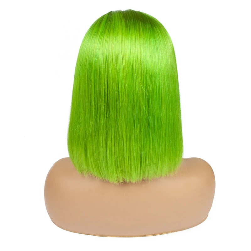 
Moreinhair free shipping 100% human hair fluorescent green Bob wig bleached knots 