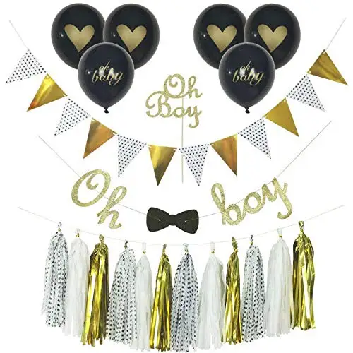 Baby boy shower decorations  Little Man Baby Shower Oh Boy Banner with Bow Tie  Oh Boy Cake Topper