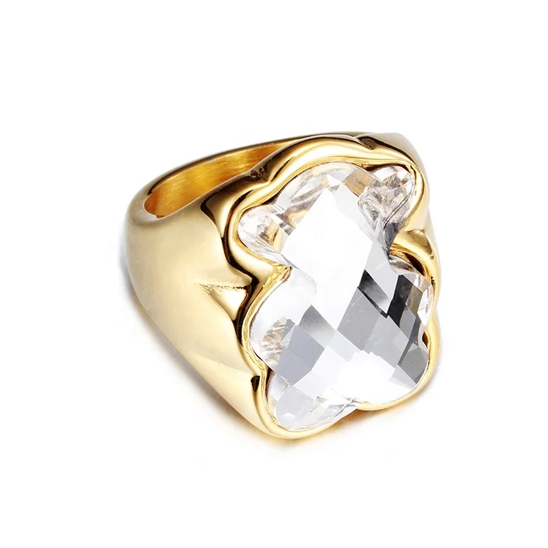 
Hot Sale Bear Shaped Stainless Steel Gold Plated Engagement Ladies Black Diamond Ring 