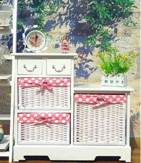 Современная мебель для гостиной, белый деревянный шкаф для хранения с 3 плетеными ящиками