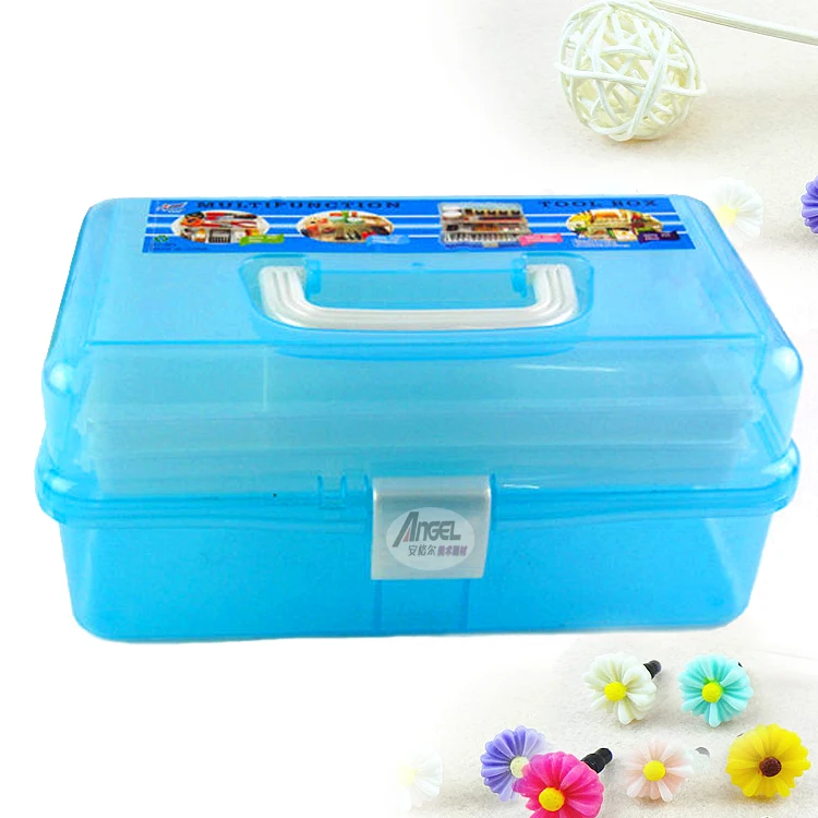 Three layer folding tool box household craft supplies box