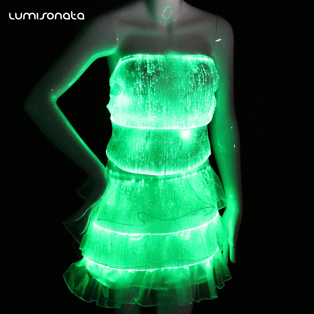 Beautiful lights led dance costumes luminous fiber optic night club wear