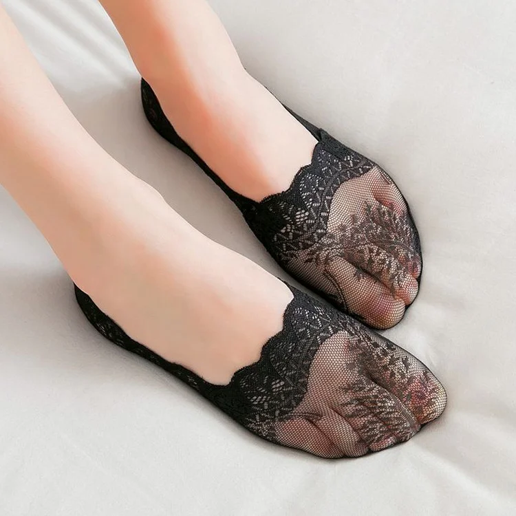 Wholesale Summer women Silica Gel Lace Boat Socks Invisible Cotton Anti-Slip Women Lace Socks