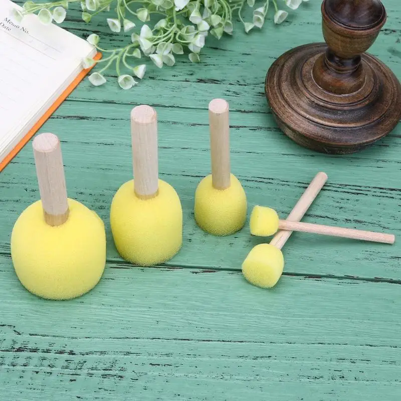 5Pcs/set Sponge Paint Brushes Toys Wooden Handle Seal Sponge Brushes Kids Children Drawing Painting Graffiti Brush School Supply