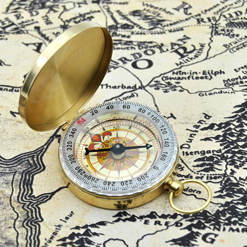 copper pocket compass for hiking exploring wild survival with luminous dial