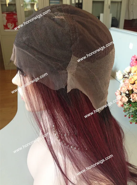Full lace wig red color ombre color stock wigs 100% human remy hair 18inch silk straight swiss lace fast delivery