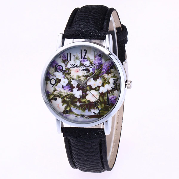 New Styles Fashion Women Watches Rose Flower PU Leather Wrist Watch Diamond Lady Watch Gift Set Women