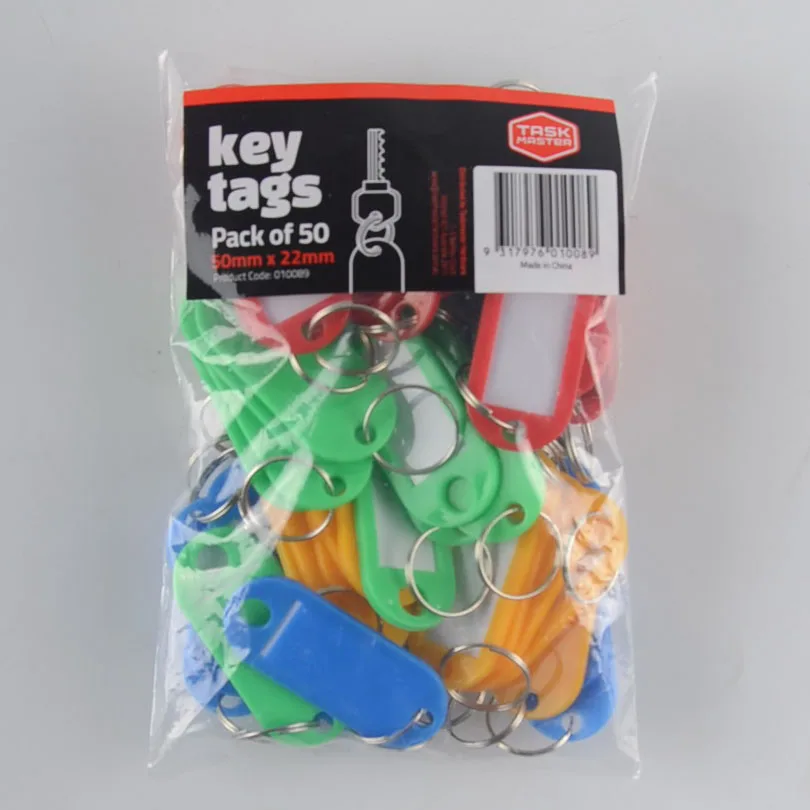 50 Pack Key Tags with Steel Ring Plastic Key Chain