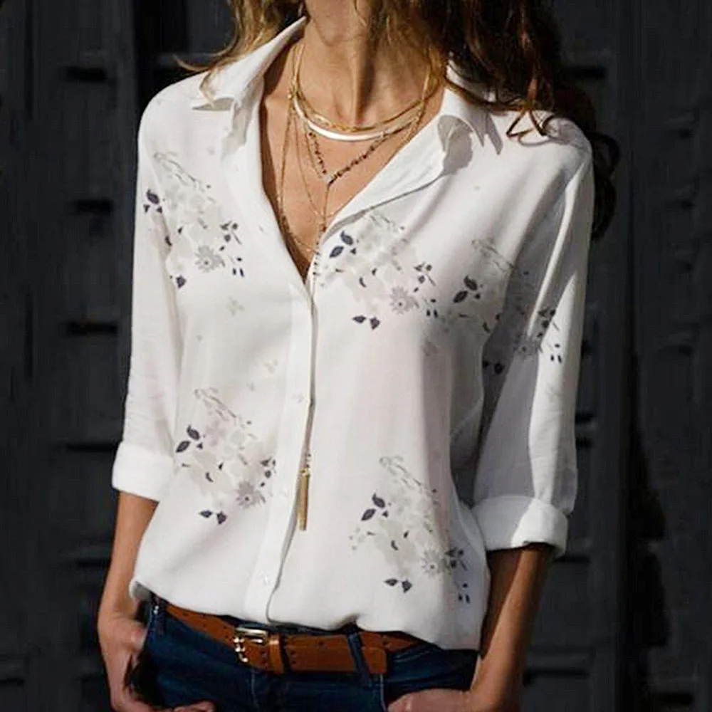 Best Selling Unique Design Chiffon Shirt New Fashion Women Elegance Floral Slim Shirt Collar Long Sleeve Button Office Shirt Cas