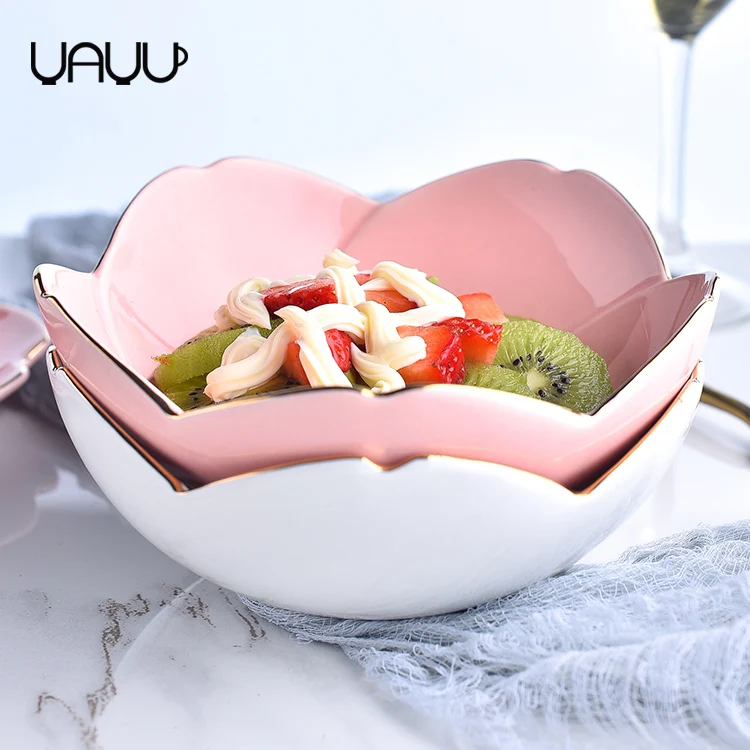 FENN New Products Flower Shape Ceramic Sauce Serving Small Set of Dishes with Gold Rim for Home Kitchen Restaurant Hotel