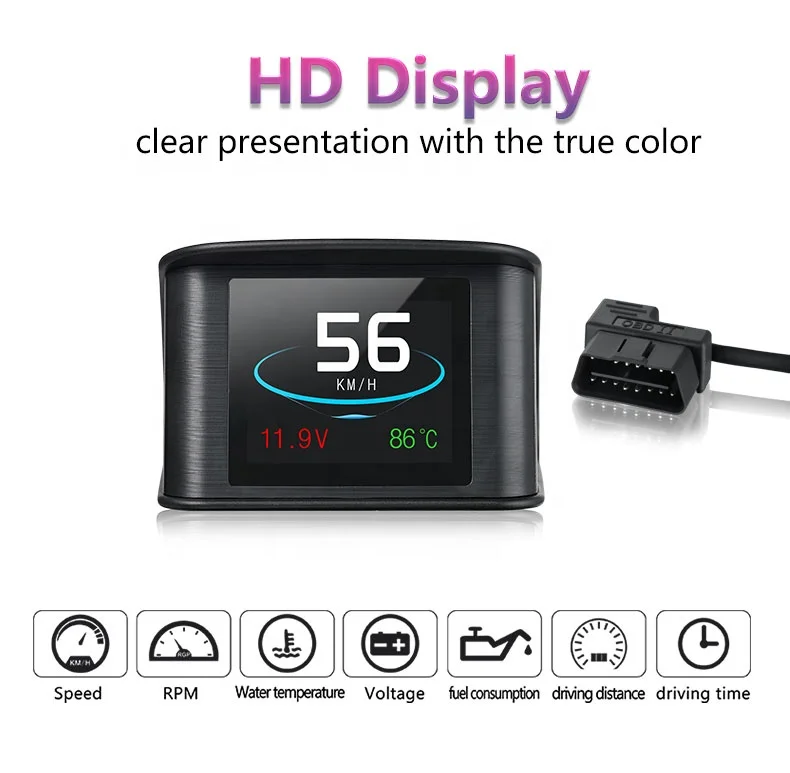 Digital Car Voltage Speed Meter Hud P10 Car Front Display with Water Temperature Alarm Automatic Diagnostic Tool Hud