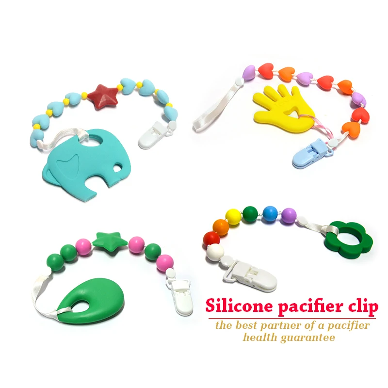 High Quality BPA Free Animal Shape Baby Rubber Pacifier Chain Silicone Animal Pacifier Holder