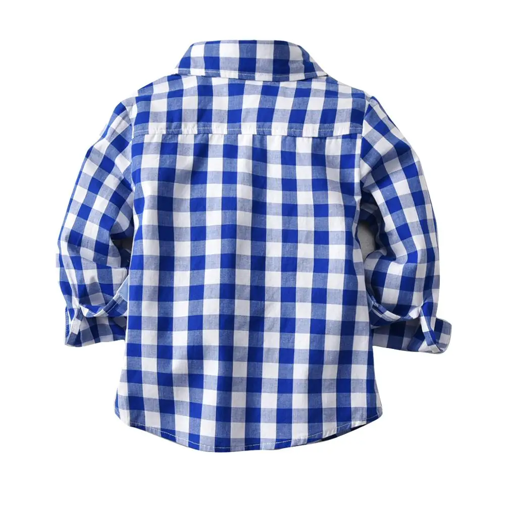 
custom long sleeve blue plaid 100cotton children shirt clothing 