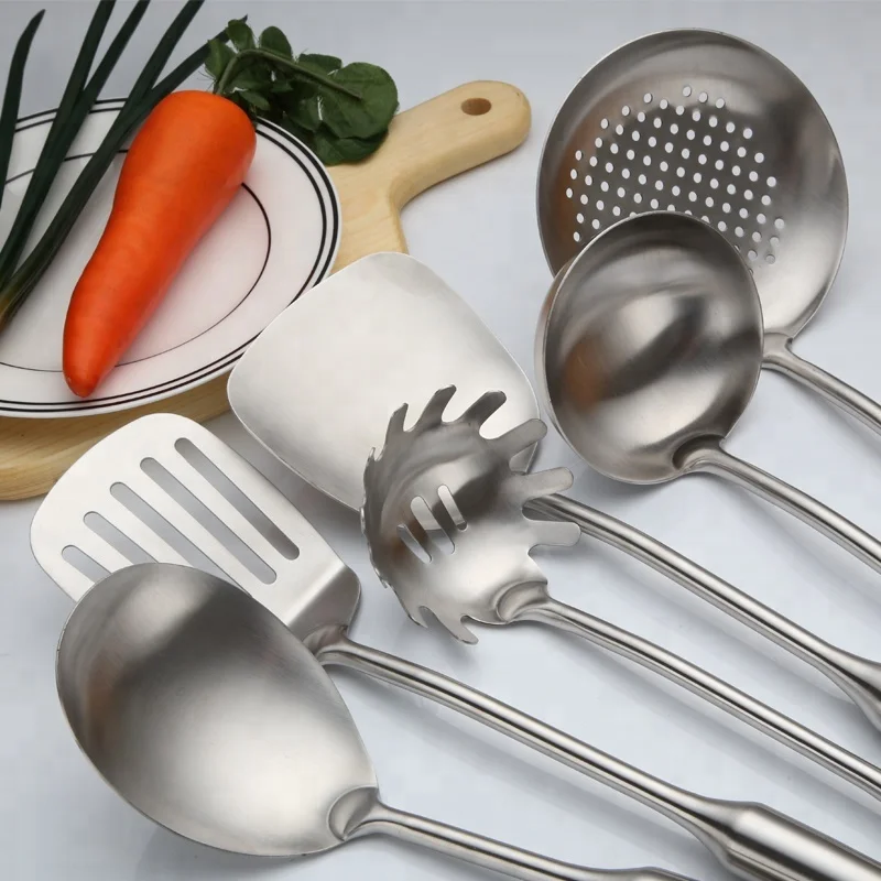 6pcs-18 8 cooking tool sets Includes Skimmer, Rice Spoon Soup spoon,Turner, Slotted Spatula and Spaghetti Server