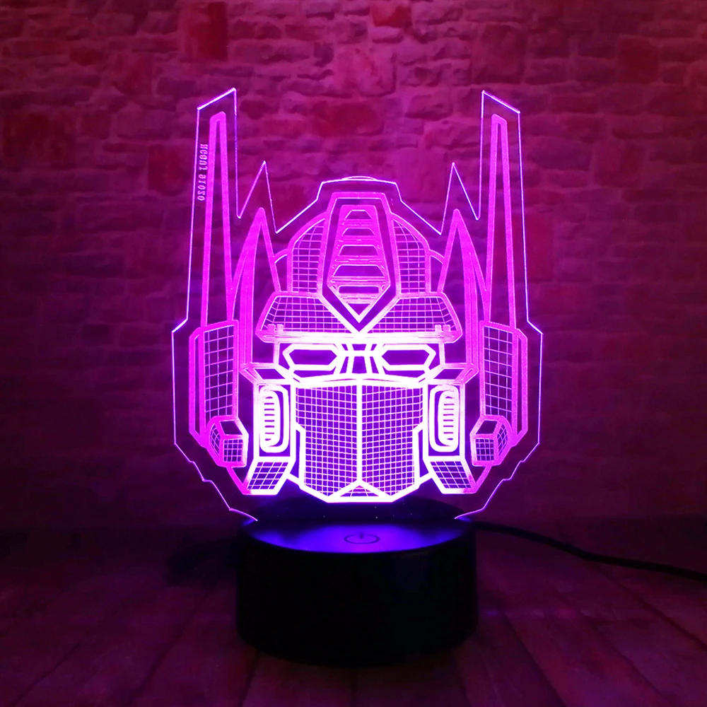 Creative 3D Knight Trans Figure Optimus Prime Transformers 7 Color Change Led Night Light Fans Man Boys Holiday Xmas Child Gifts